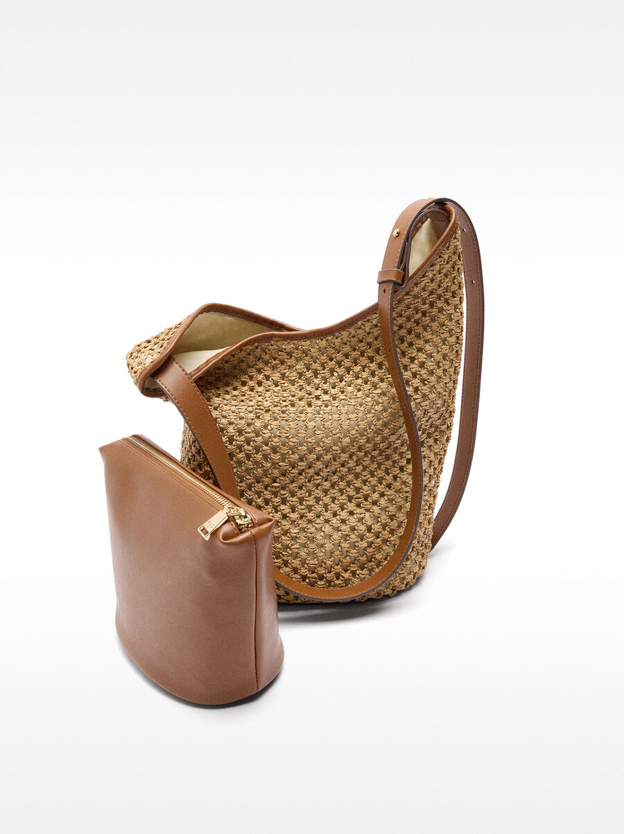 Bucket bag with straw effect and removable bag M