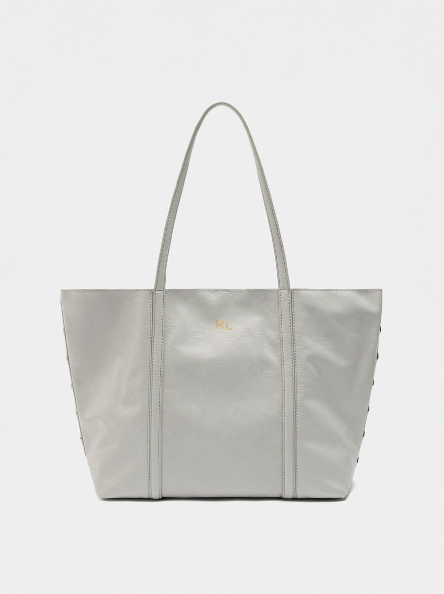 Leather shopper bag with studs