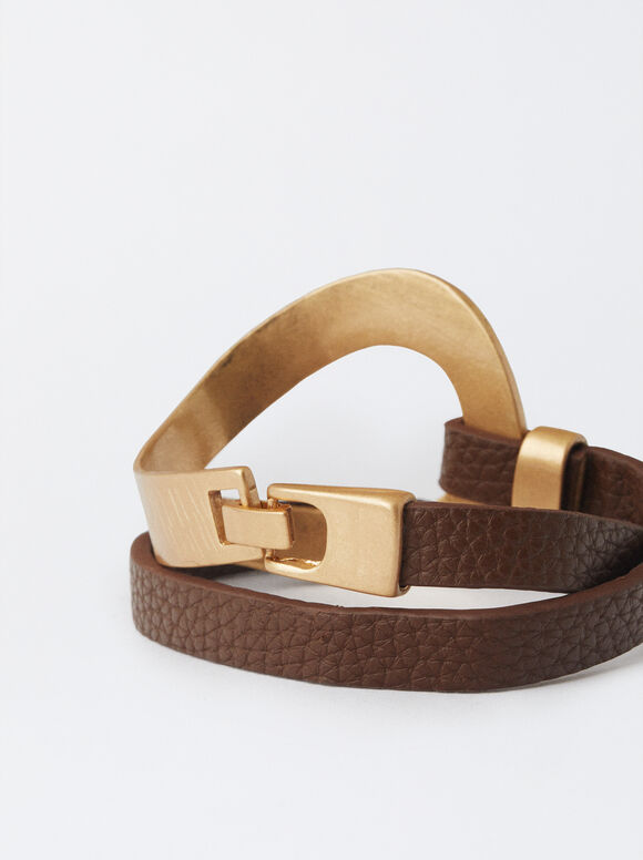 Bracelet With Metallic Detail, Brown, hi-res