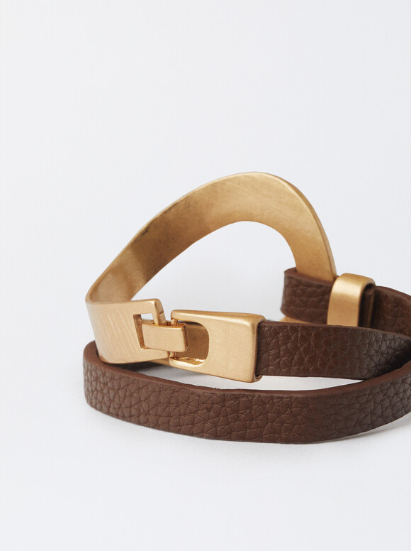 Bracelet With Metallic Detail, Brown, hi-res