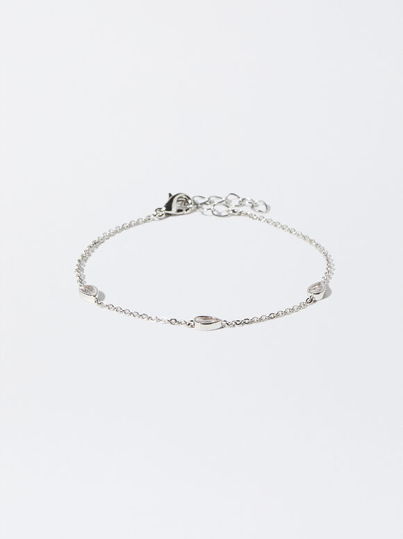 Gold-Toned Bracelet With Cubic Zirconia And Drops, Silver, hi-res