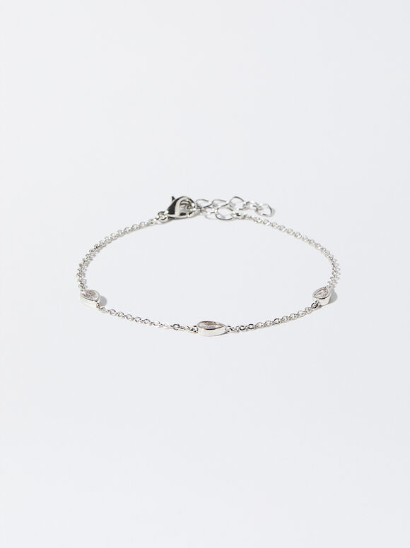 Silver-Plated Bracelet With Cubic Zirconia And Drop, Silver, hi-res