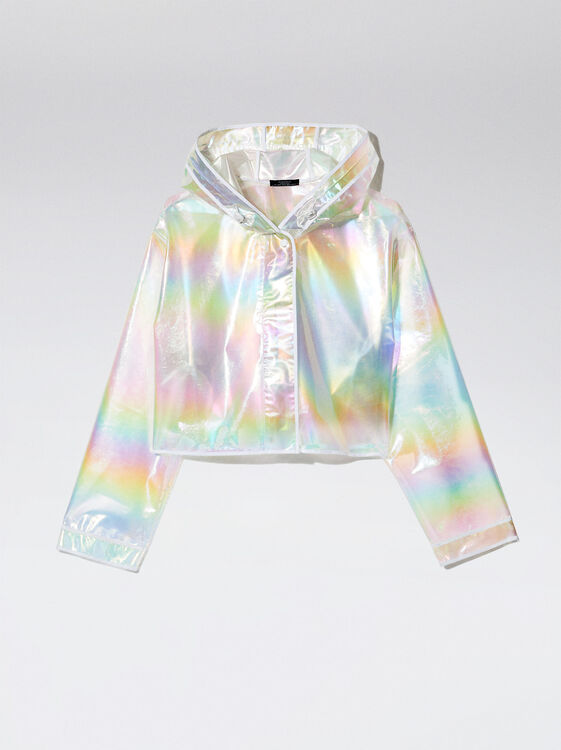 Holographic Cropped Coat, Multicolor, hi-res
