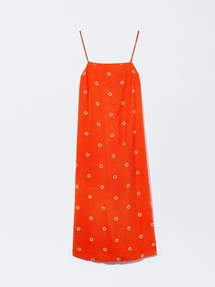 Printed Midi Dress, Orange, hi-res