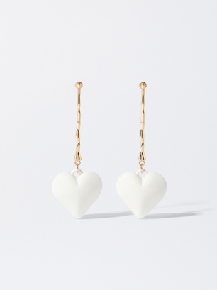 Heart Earrings, Beige, hi-res