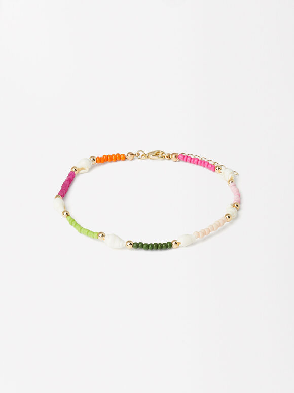 Anklet Bracelet With Shells And Beads, Multicolor, hi-res