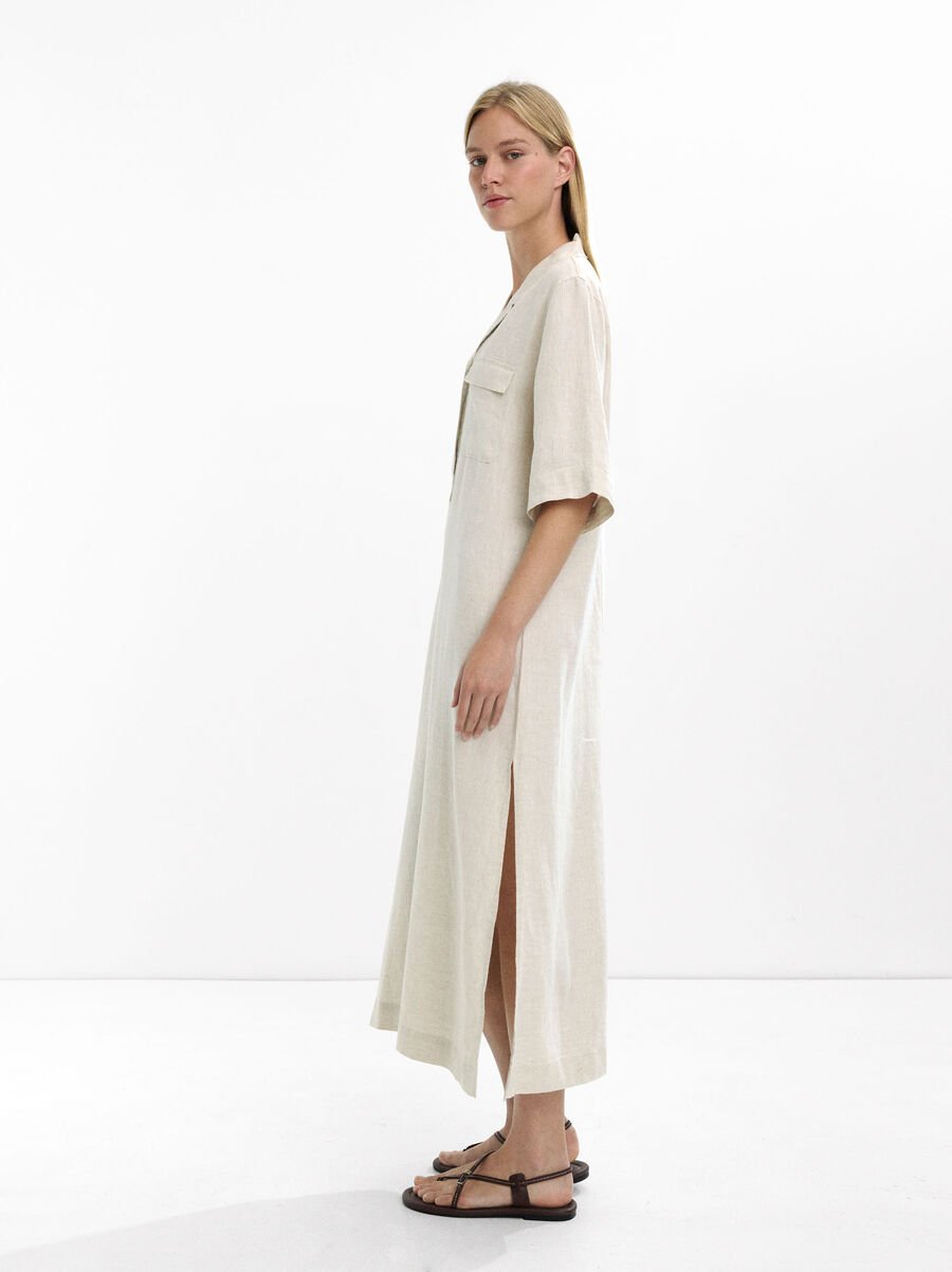 Vestido camisero largo 100% lino