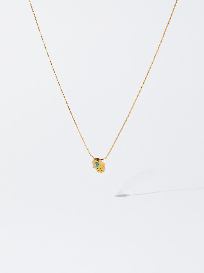 Collier En Acier Doré Avec Charm, Doré, hi-res