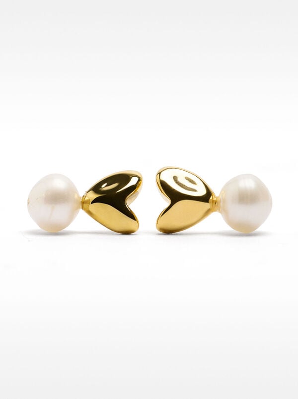 Heart-shaped earrings with pearls - stainless steel