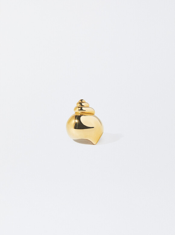 Golden Stainless Steel Ring With Shell, Golden, hi-res