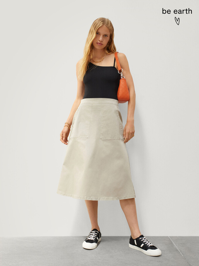 Limited Edition Cotton Skirt With Elastic, Beige, hi-res