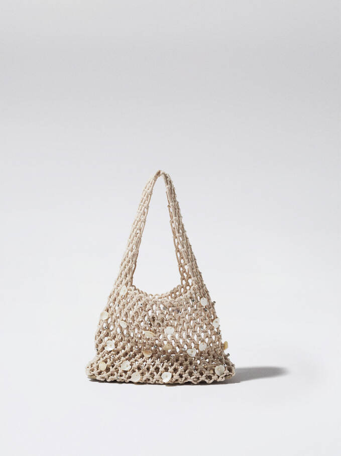 Mesh Bag With Shells And Strass, Ecru, hi-res
