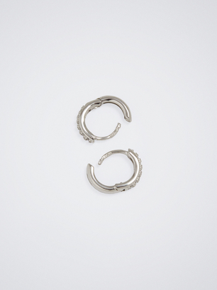 925 Sterling Silver Hoops With Zirconia, Silver, hi-res
