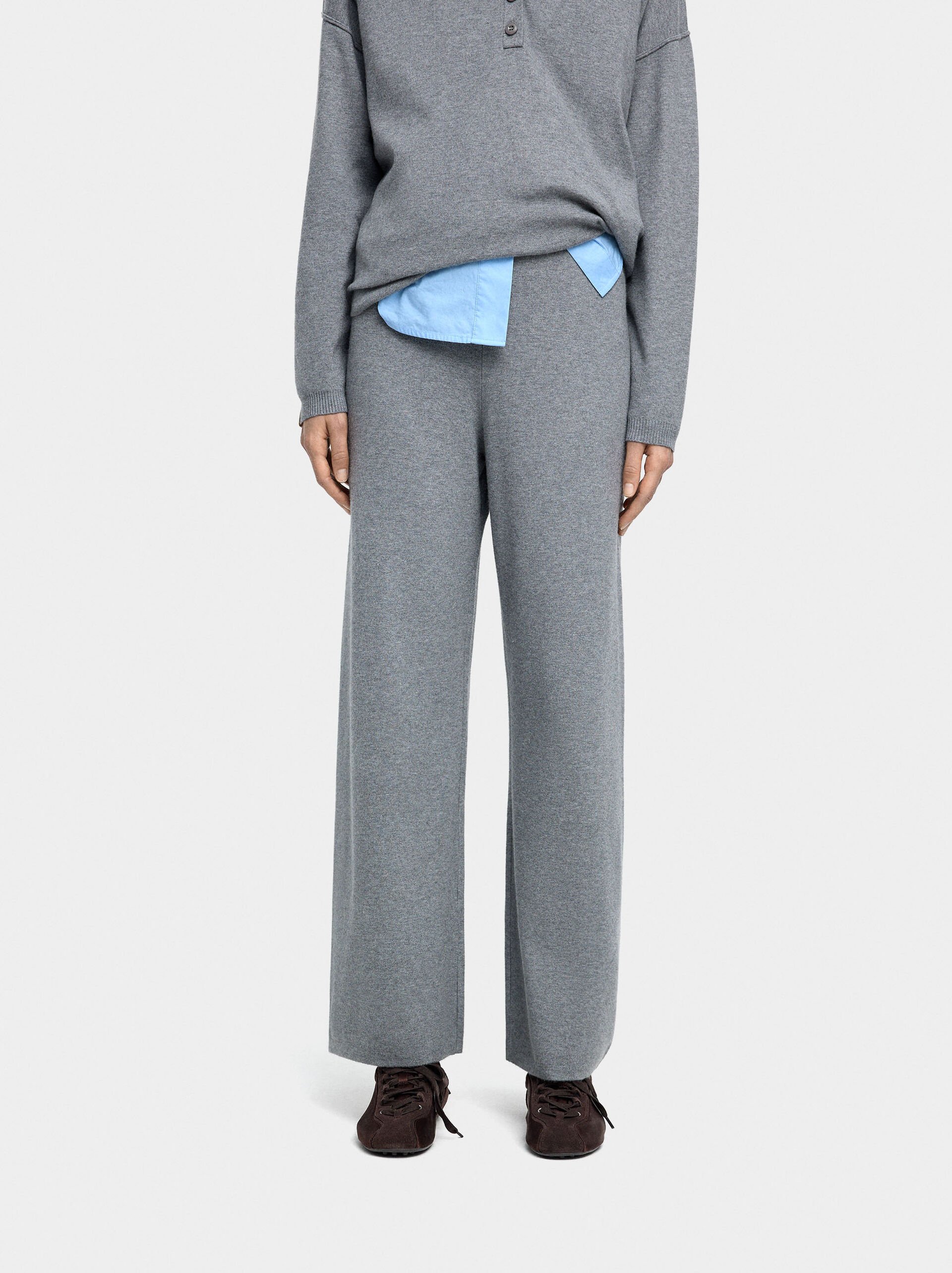 Elastic waist knit pants image number 1.0