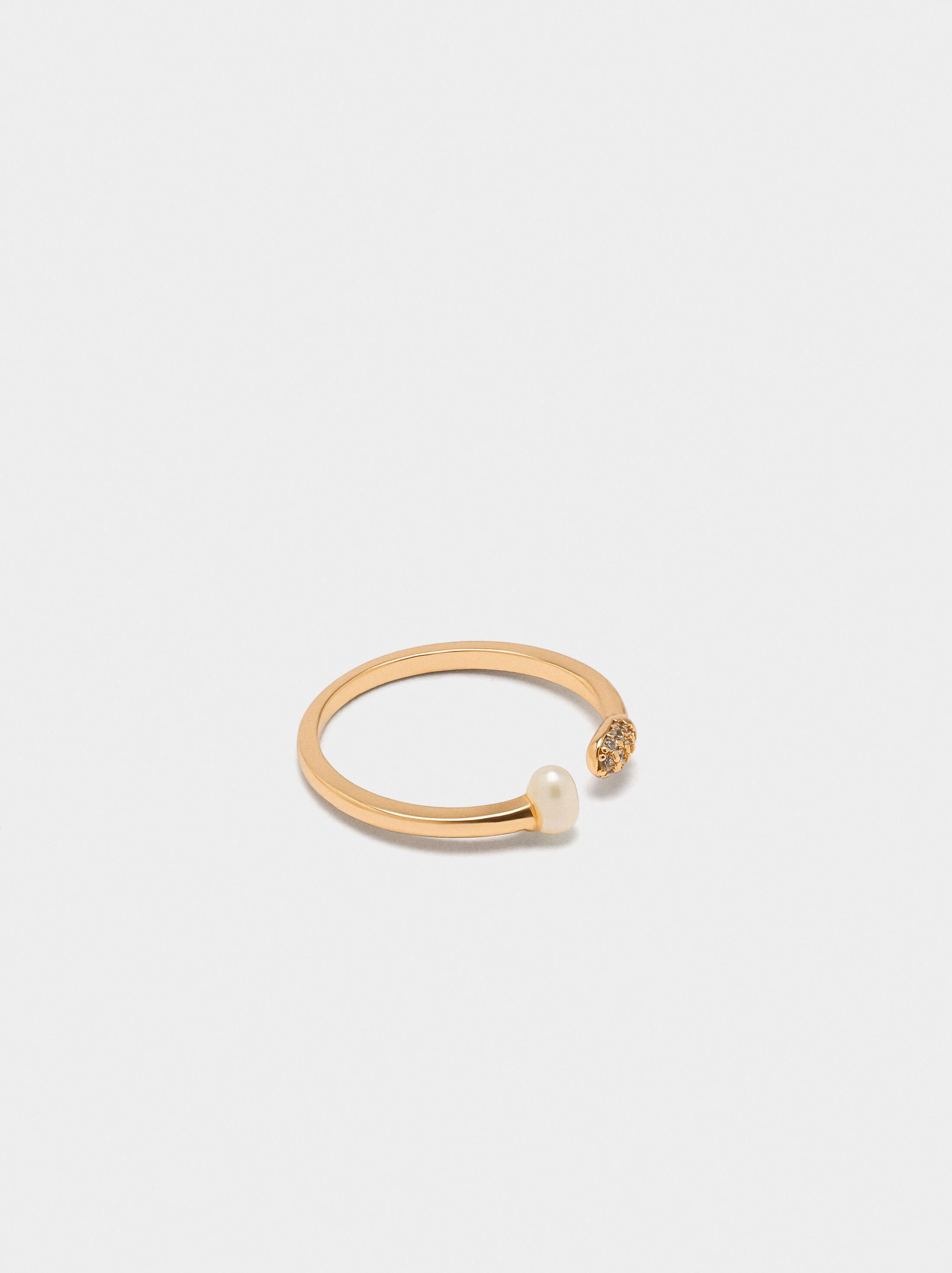Open ring with pearl and zirconia image number 2.0