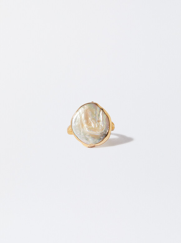 Ring With Freshwater Pearl, Golden, hi-res