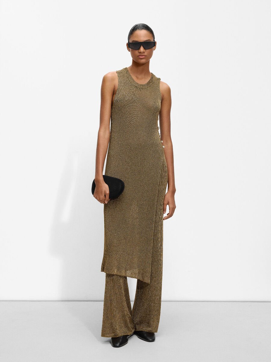 Lurex knit dress with side slit