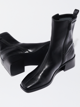 Mid-Heel Boots, Black, hi-res