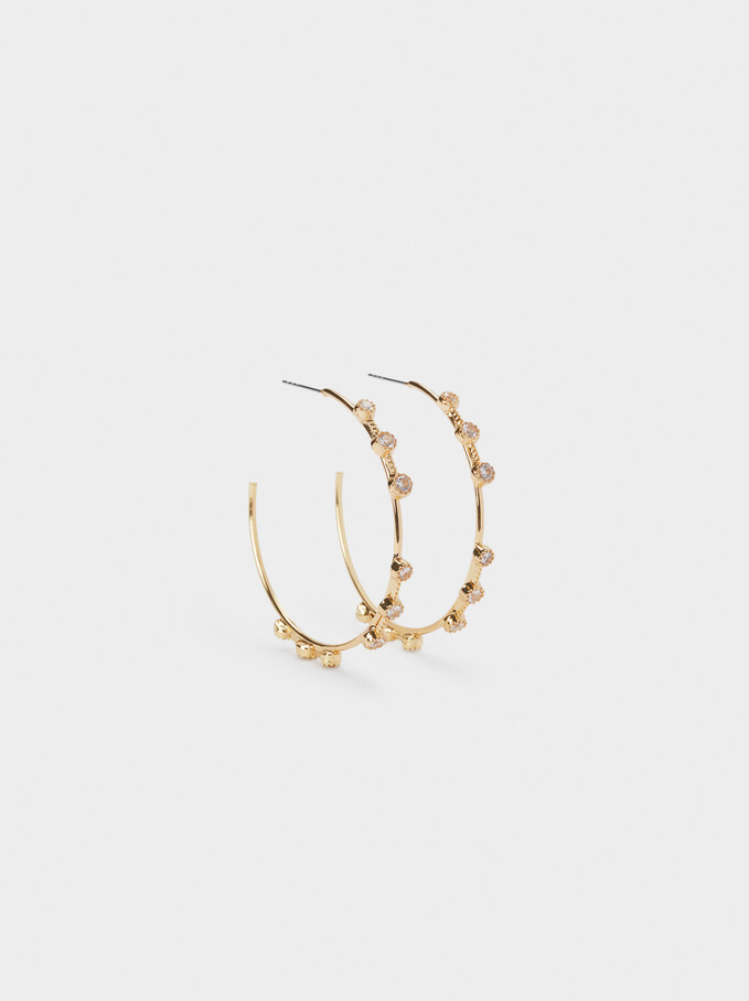 Large Hoop Earrings With Zirconia, Golden, hi-res