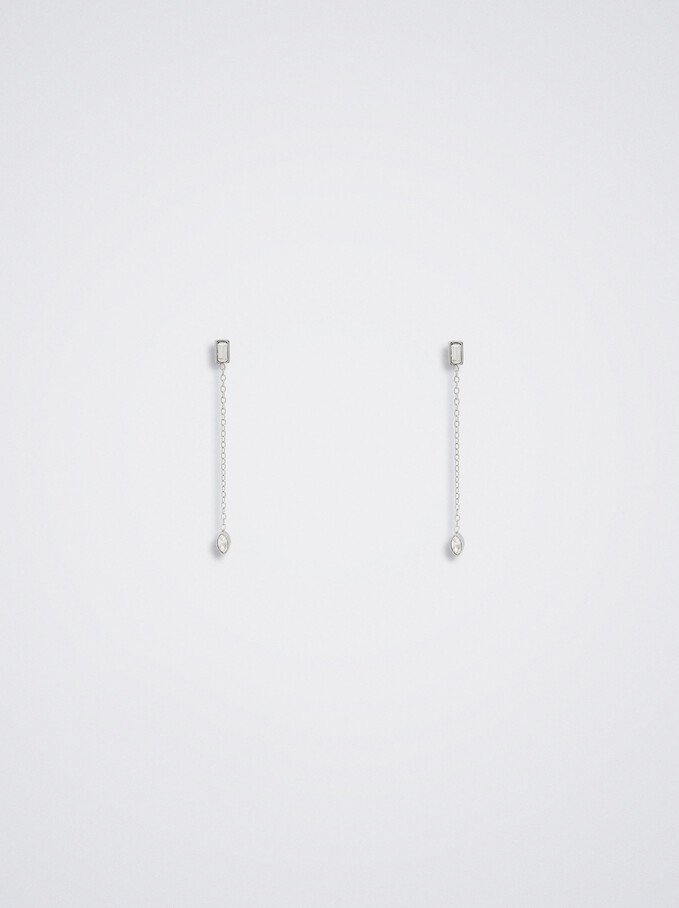Stainless Steel Earrings With Crystals, Silver, hi-res