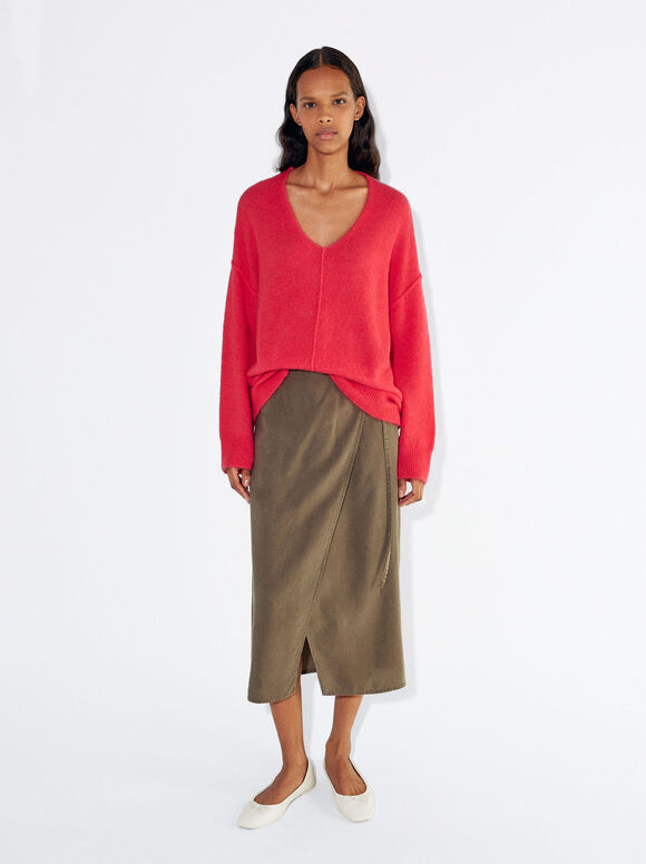 Strickpullover Mit Wolle, Rot, hi-res