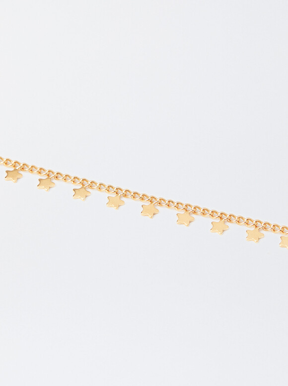 Golden Necklace With Stars, Golden, hi-res