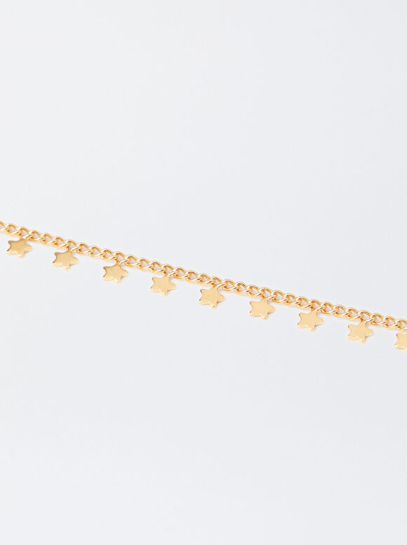 Golden Necklace With Stars, Golden, hi-res