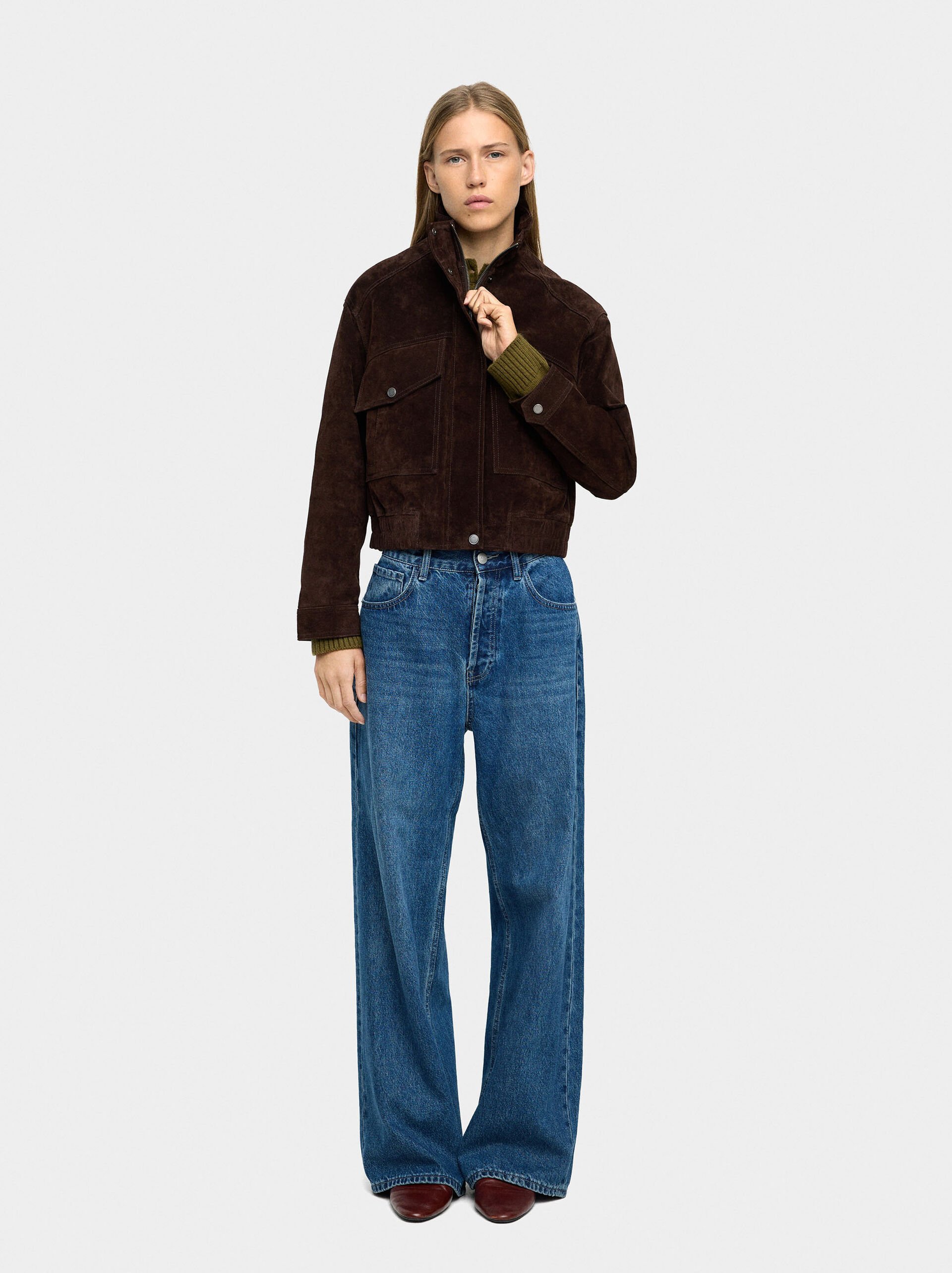 Leather jacket with high collar image number 3.0