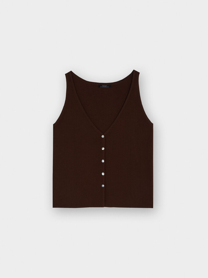 Knit Top With Buttons, Brown, hi-res