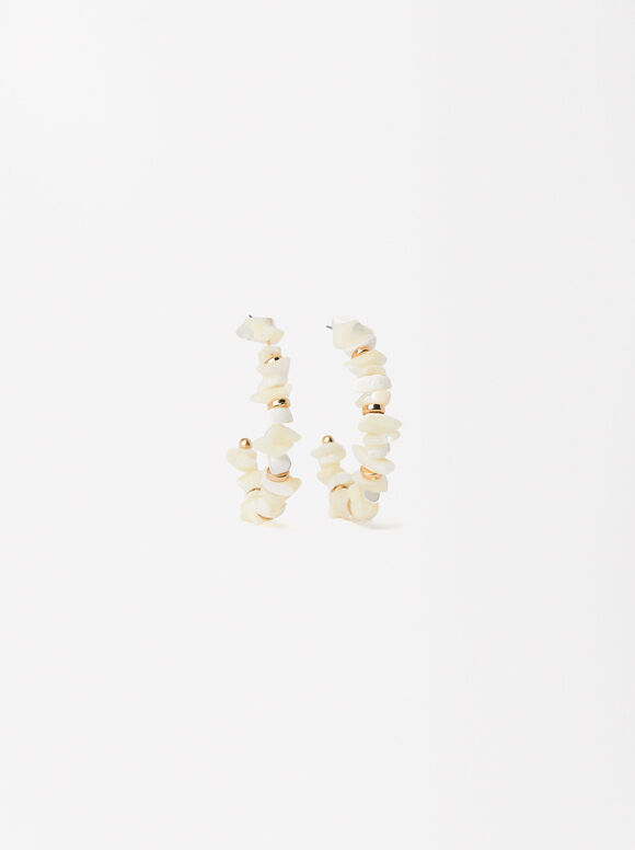 Boucles D'Oreilles Créoles Coquillages, Blanc, hi-res