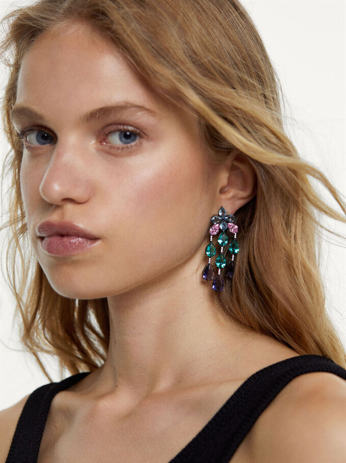 Earrings With Crystals, Multicolor, hi-res