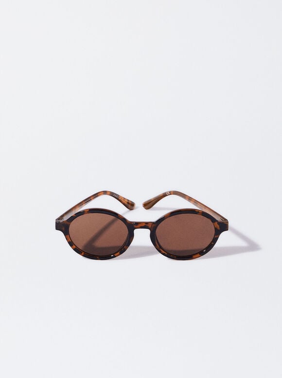 Round Sunglasses, Brown, hi-res