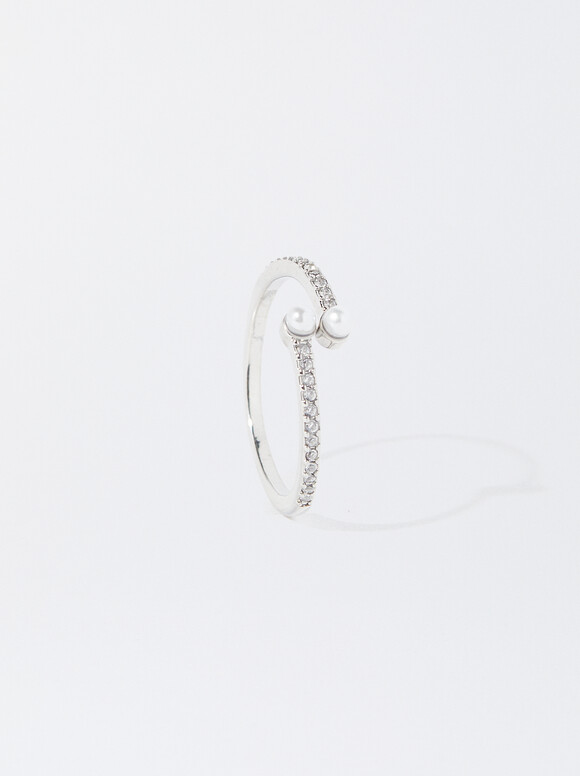Bague Avec Perle E Zircone, Argent, hi-res