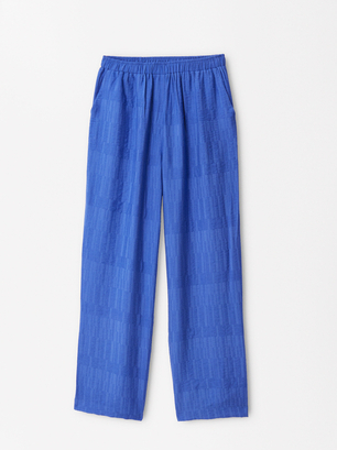 Pantalon En Jacquard, Bleu, hi-res