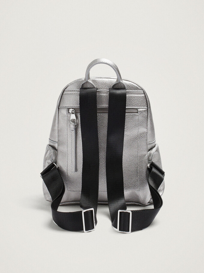 Backpack With Outer Pockets, Silver, hi-res