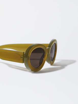 Sonnenbrille Mit Ovalem Rahmen, Khaki, hi-res