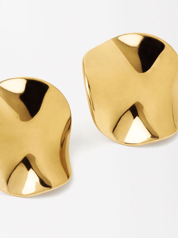 Irregular Earrings - Stainless Steel, Golden, hi-res