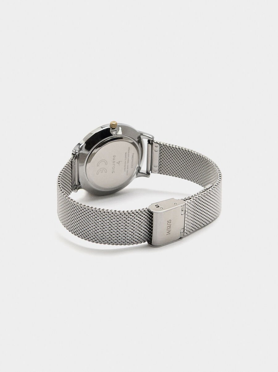 Bicolor watch with stainless steel metal mesh