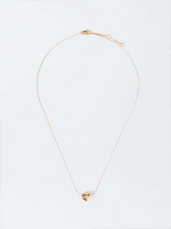 Stainless Steel Necklace With Heart, Golden, hi-res