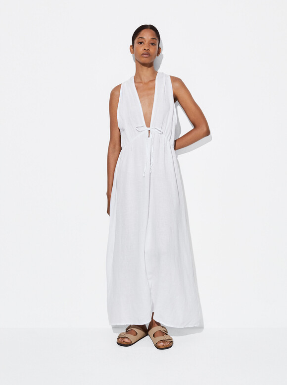 Online Exclusive - Linen Dress, White, hi-res