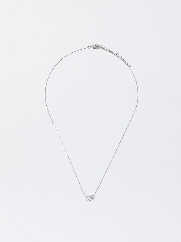 Silver Stainless Steel Necklace With Crystal