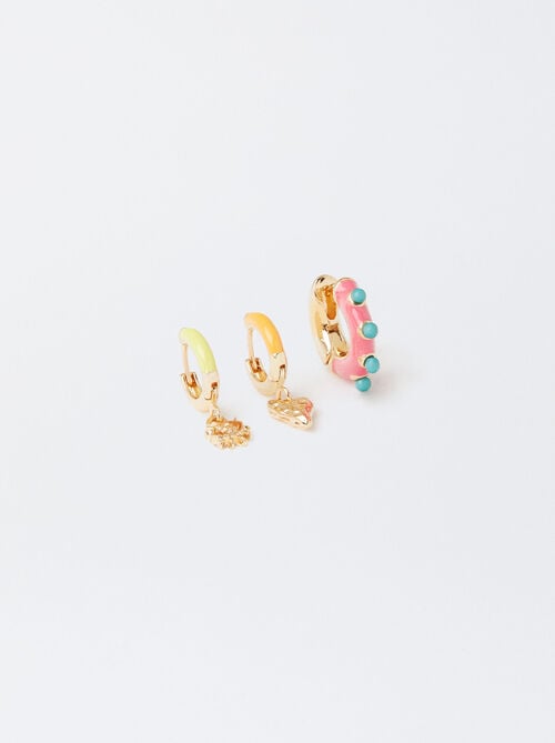 Set Of Hoop Earrings With Enamel