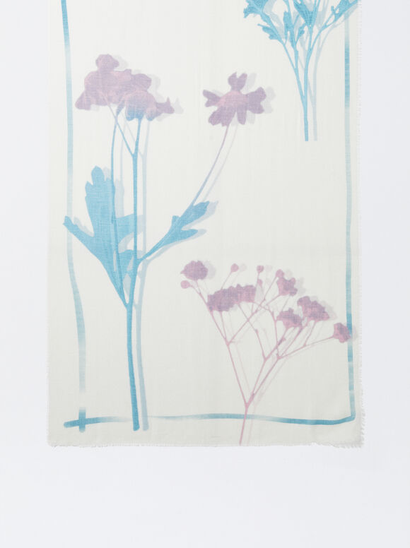 Printed Scarf, Ecru, hi-res