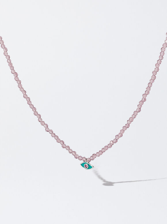925 Silver Necklace With Zirconia, Violet, hi-res