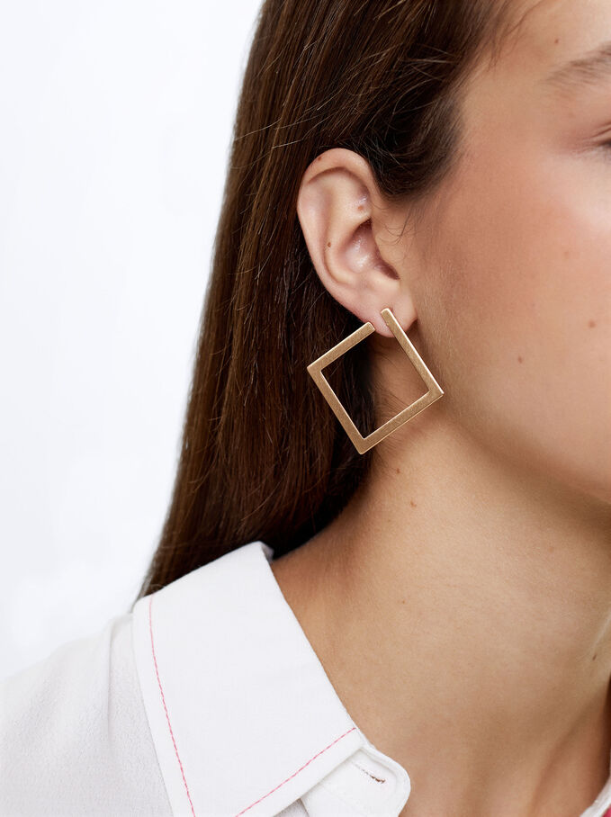 Gold Geometric Earrings , Golden, hi-res