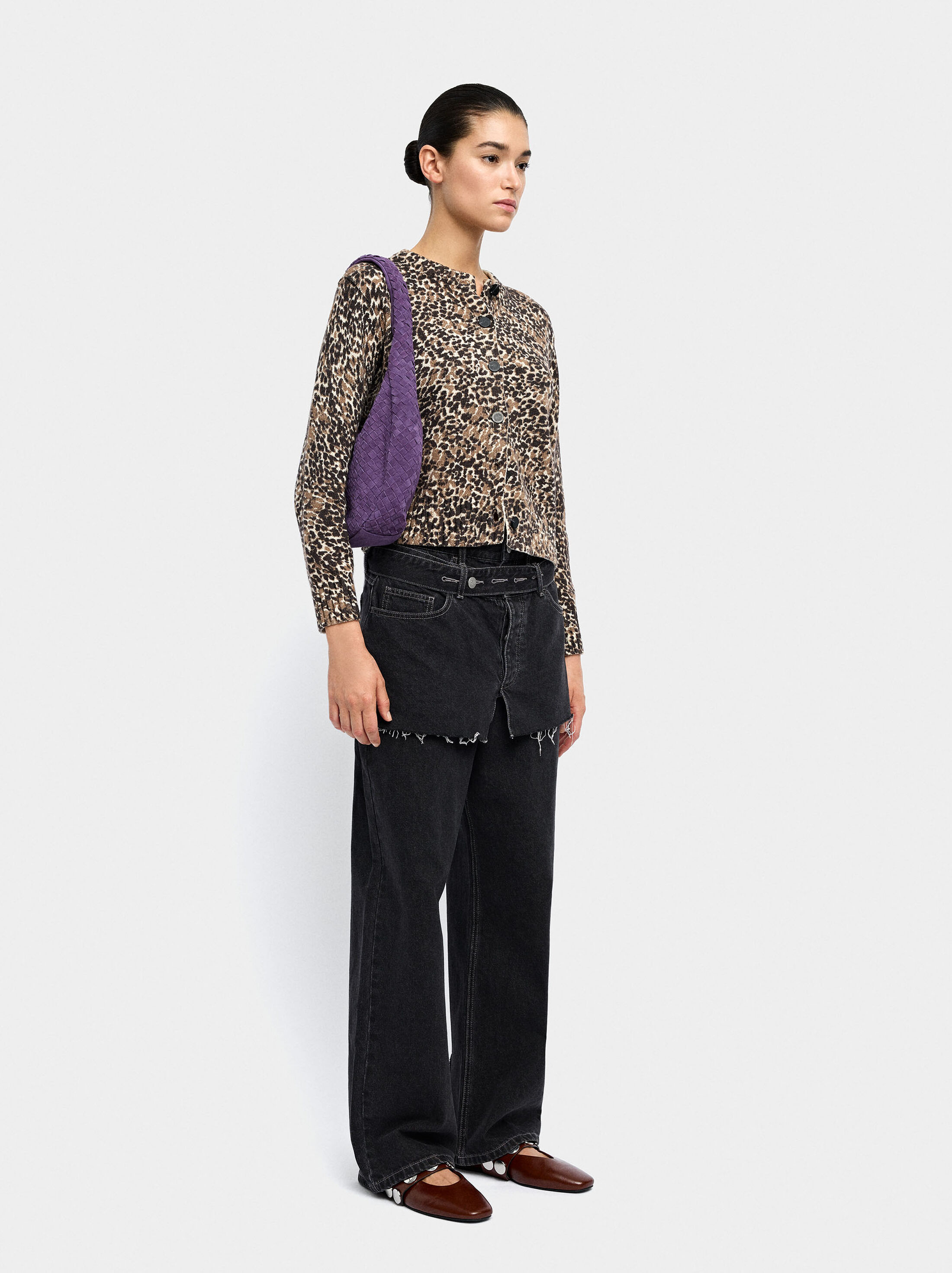 Knit cardigan with animal print image number 0.0