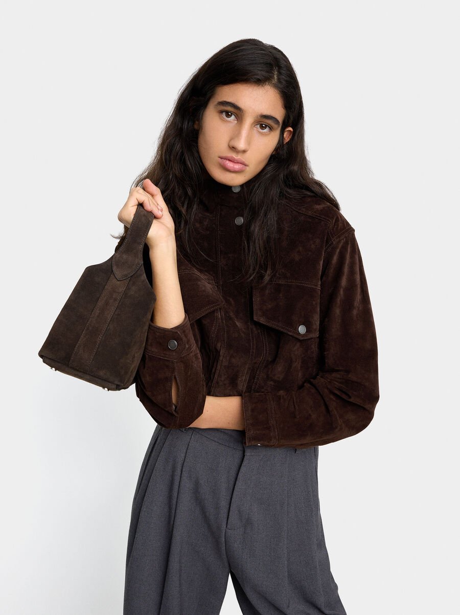 Bolso bombonera de ante