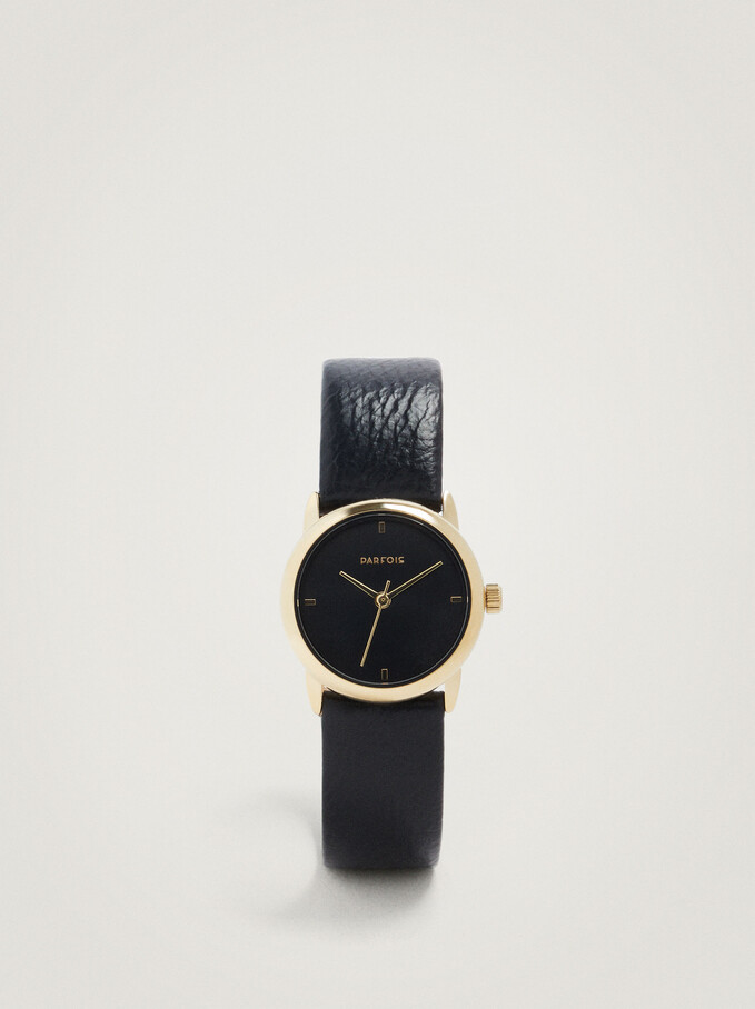 Watch With Round Face, Black, hi-res