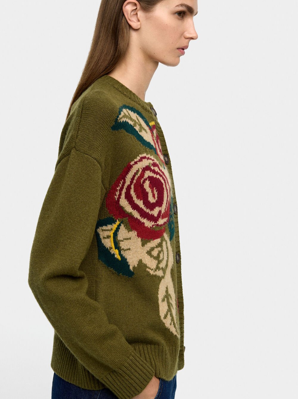 Floral jacquard knit cardigan
