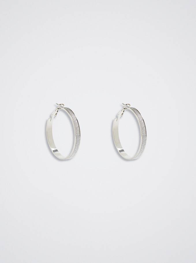 Hoop Earrings With Rhinestones, Silver, hi-res